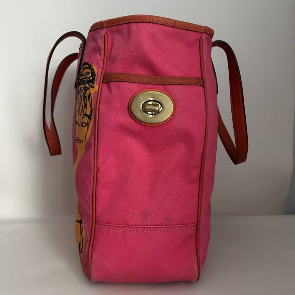 Coach 13379 Bonnie Cashin Tote Bag Pink Canvas Graphic Kisslock Madison Ave - Picture 9 of 14